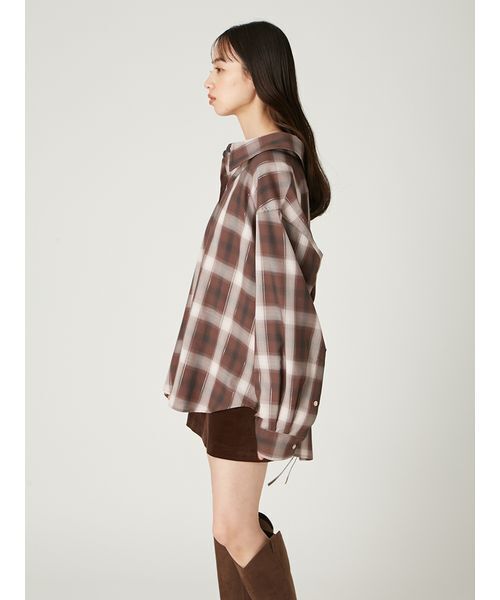 FRAY I.D（フレイアイディー）の「オンブレラメチェックアシメシャツ（シャツ/ブラウス・レディース・イエロー/ブラウン/アイボリー・F）」の7枚目の写真