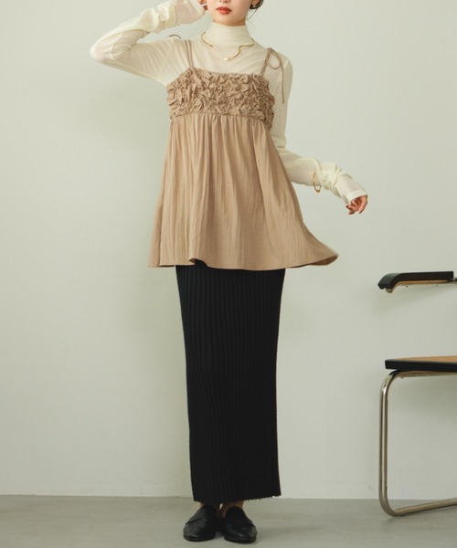 hinari シャーリングデザインキャミチュニック ベージュ シャーリングデザインキャミチュニック(チュニック)|hinari