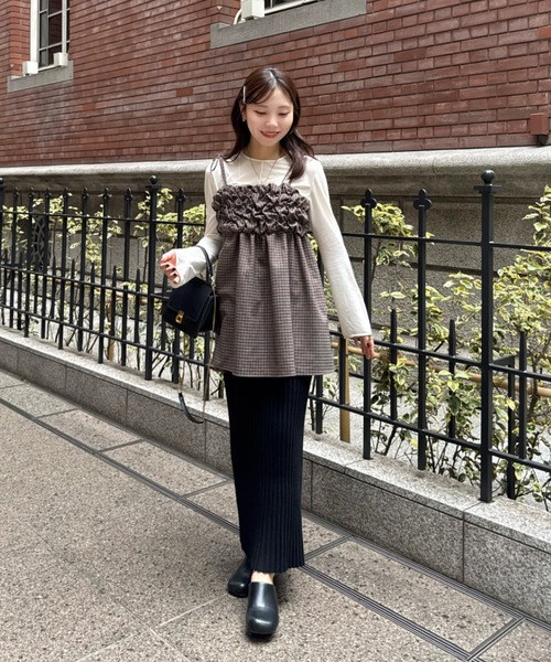 hinari シャーリングデザインキャミチュニック ブラック シャーリングデザインキャミチュニック（チュニック）｜hinari