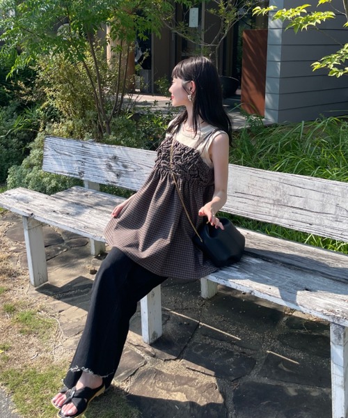 hinari シャーリングデザインキャミチュニック ブラック シャーリングデザインキャミチュニック（チュニック）｜hinari