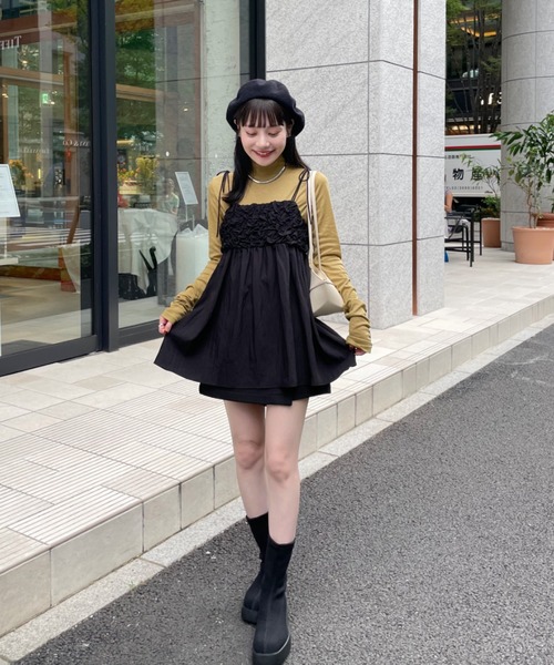 hinari シャーリングデザインキャミチュニック ブラック シャーリングデザインキャミチュニック（チュニック）｜hinari