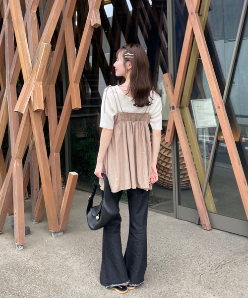 hinari シャーリングデザインキャミチュニック　ベージュ シャーリングデザインキャミチュニック（チュニック）｜hinari