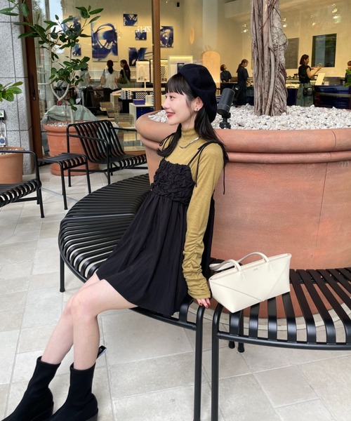 hinari シャーリングデザインキャミチュニック ブラック シャーリングデザインキャミチュニック（チュニック）｜hinari