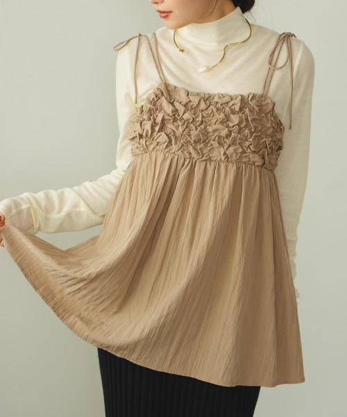 hinari シャーリングデザインキャミチュニック　ベージュ シャーリングデザインキャミチュニック（チュニック）｜hinari