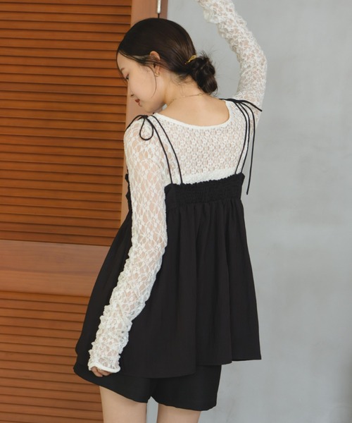 hinari シャーリングデザインキャミチュニック ブラック シャーリングデザインキャミチュニック（チュニック）｜hinari