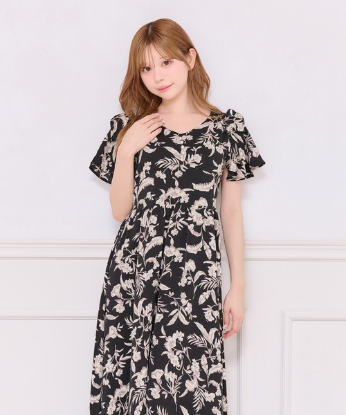 新品♡apolina ワンピース KAY DRESS 50'S FLORAL ♡ セール】肩リボン花柄ワンピース（ワンピース）｜apres jour