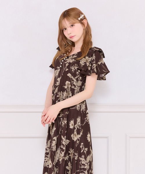 apres jour(アプレジュール)の「肩リボン花柄ワンピース(ワンピース・レディース・ブラウン系その他/ブラック/アイボリー・X-LARGE/フリー)」の12枚目の写真