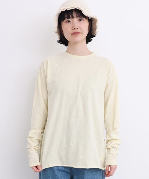 l'atelier du savon（アトリエドサボン）の「カラフルネップ天竺　くしゅ袖Tシャツ（Tシャツ/カットソー・レディース・ブラック/イエロー/オフホワイト・FREE）」の4枚目の写真