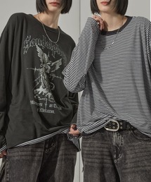 Alfred Alex(アルフレッドアレックス)の【Alfred Alex】2WAYリバーシブル ヴィンテージライク ビッグプリント/ボーダーロンT(Tシャツ/カットソー)