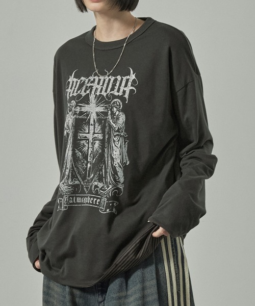 Alfred Alex(アルフレッドアレックス)の「【Alfred Alex】2WAYリバーシブル ヴィンテージライク ビッグプリント/ボーダーロンT(Tシャツ/カットソー・メンズ・スミクロ/ブラック系/ブラック系1/ワイン・L/M)」の6枚目の写真