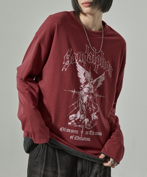 Alfred Alex(アルフレッドアレックス)の「【Alfred Alex】2WAYリバーシブル ヴィンテージライク ビッグプリント/ボーダーロンT(Tシャツ/カットソー・メンズ・スミクロ/ブラック系/ブラック系1/ワイン・L/M)」の8枚目の写真