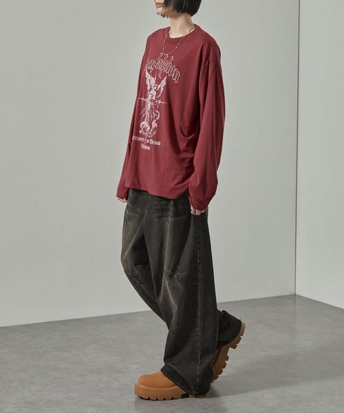 Alfred Alex(アルフレッドアレックス)の「【Alfred Alex】2WAYリバーシブル ヴィンテージライク ビッグプリント/ボーダーロンT(Tシャツ/カットソー・メンズ・スミクロ/ブラック系/ブラック系1/ワイン・L/M)」の15枚目の写真