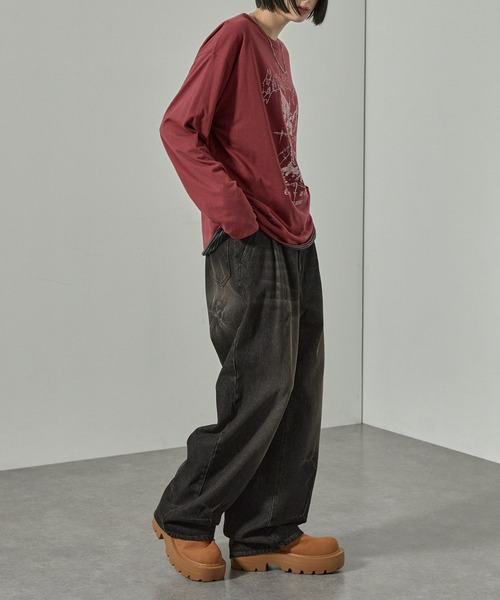 Alfred Alex(アルフレッドアレックス)の「【Alfred Alex】2WAYリバーシブル ヴィンテージライク ビッグプリント/ボーダーロンT(Tシャツ/カットソー・メンズ・スミクロ/ブラック系/ブラック系1/ワイン・L/M)」の16枚目の写真