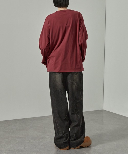 Alfred Alex(アルフレッドアレックス)の「【Alfred Alex】2WAYリバーシブル ヴィンテージライク ビッグプリント/ボーダーロンT(Tシャツ/カットソー・メンズ・スミクロ/ブラック系/ブラック系1/ワイン・L/M)」の17枚目の写真