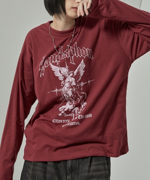 Alfred Alex(アルフレッドアレックス)の「【Alfred Alex】2WAYリバーシブル ヴィンテージライク ビッグプリント/ボーダーロンT(Tシャツ/カットソー・メンズ・スミクロ/ブラック系/ブラック系1/ワイン・L/M)」の19枚目の写真