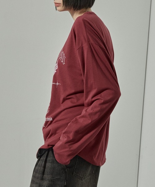 Alfred Alex(アルフレッドアレックス)の「【Alfred Alex】2WAYリバーシブル ヴィンテージライク ビッグプリント/ボーダーロンT(Tシャツ/カットソー・メンズ・スミクロ/ブラック系/ブラック系1/ワイン・L/M)」の9枚目の写真