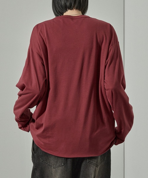 Alfred Alex(アルフレッドアレックス)の「【Alfred Alex】2WAYリバーシブル ヴィンテージライク ビッグプリント/ボーダーロンT(Tシャツ/カットソー・メンズ・スミクロ/ブラック系/ブラック系1/ワイン・L/M)」の11枚目の写真