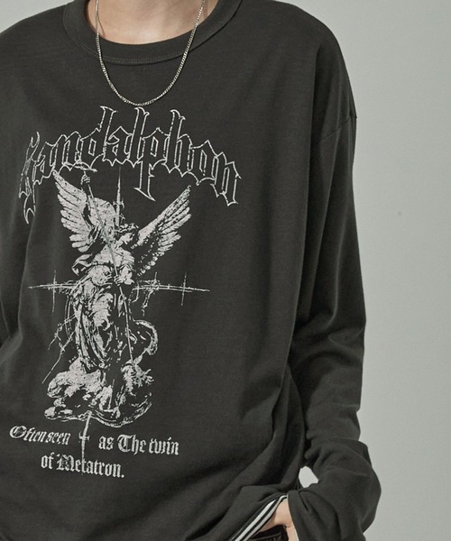 Alfred Alex(アルフレッドアレックス)の「【Alfred Alex】2WAYリバーシブル ヴィンテージライク ビッグプリント/ボーダーロンT(Tシャツ/カットソー・メンズ・スミクロ/ブラック系/ブラック系1/ワイン・L/M)」の12枚目の写真