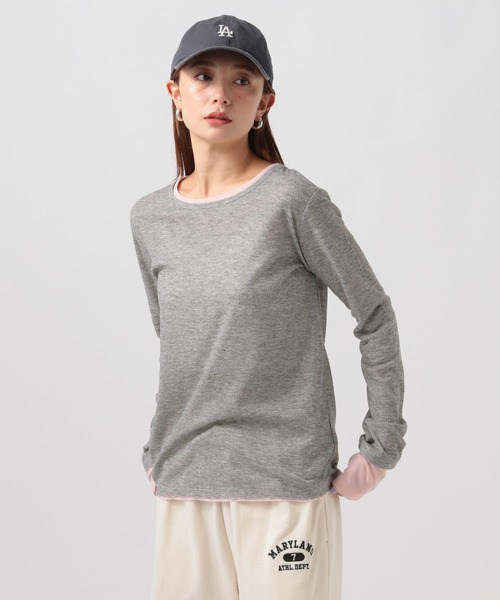BAYFLOW（ベイフロー）の「[切り替えカラーがアクセント]フェイクレイヤードロンT（Tシャツ/カットソー・レディース・オフホワイト/グレー/ブラック・FREE）」の3枚目の写真