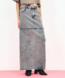 ウォッシュ 加工 カットオフ デニム ロング スカート