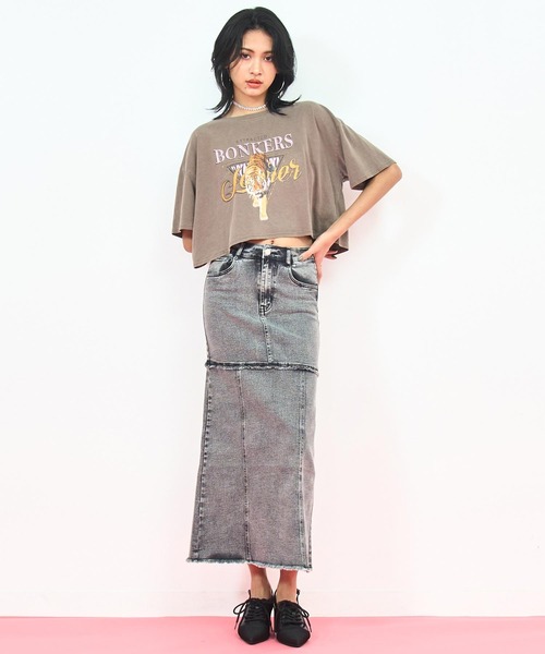ANAP(アナップ)の「ウォッシュ 加工 カットオフ デニム ロング スカート(スカート・レディース・ブラック/ブルー・M/S)」の6枚目の写真