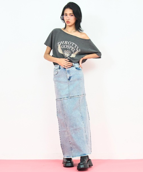ANAP(アナップ)の「ウォッシュ 加工 カットオフ デニム ロング スカート(スカート・レディース・ブラック/ブルー・M/S)」の11枚目の写真