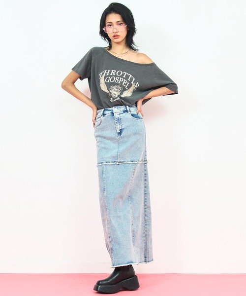 ANAP(アナップ)の「ウォッシュ 加工 カットオフ デニム ロング スカート(スカート・レディース・ブラック/ブルー・M/S)」の12枚目の写真