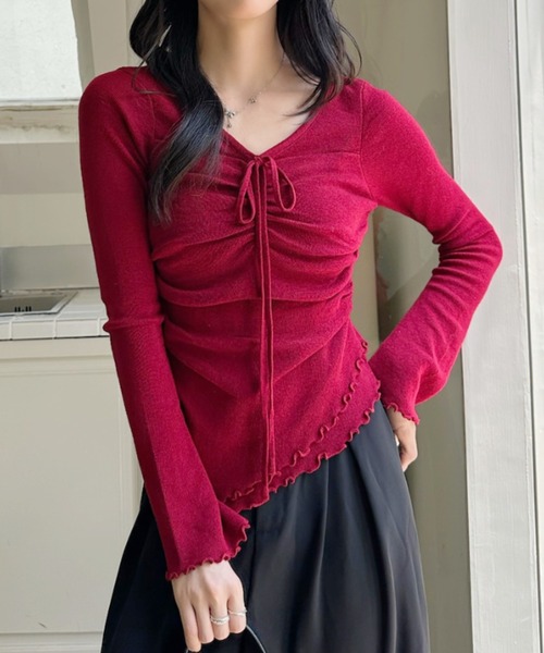 Ada.(エイダ)の「クロスストラップ シャーリングデザイン メロウフリルニット(ニット/セーター・レディース・ライトブルー/アイボリー/ブラック/レッド・FREE)」の8枚目の写真