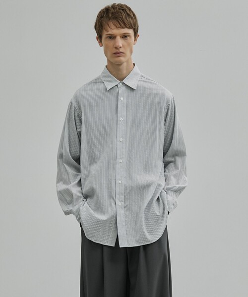 UNITED TOKYO（ユナイテッドトウキョウ）の「【岐阜産シルク使用】SILK CUPRA STRIPE ロングスリーブシャツ（シャツ/ブラウス・メンズ・サックスブルー/オフホワイト・2/1）」の14枚目の写真