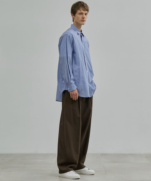 UNITED TOKYO（ユナイテッドトウキョウ）の「【岐阜産シルク使用】SILK CUPRA STRIPE ロングスリーブシャツ（シャツ/ブラウス・メンズ・サックスブルー/オフホワイト・2/1）」の13枚目の写真