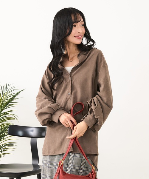 fort point(フォーポイント)の「【C-FORT POINT/フォートポイント】ノーカラー ボリューム チュニック(シャツ/ブラウス・レディース・チャコールグレー/ベージュ/ブラウン/カーキ・FREE)」の19枚目の写真