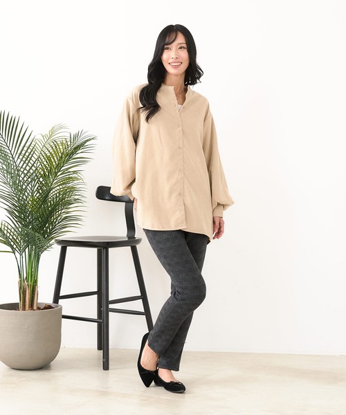 fort point(フォーポイント)の「【C-FORT POINT/フォートポイント】ノーカラー ボリューム チュニック(シャツ/ブラウス・レディース・チャコールグレー/ベージュ/ブラウン/カーキ・FREE)」の22枚目の写真