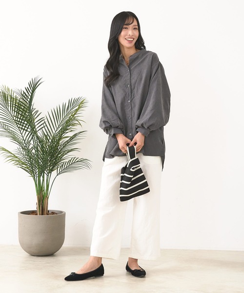 fort point(フォーポイント)の「【C-FORT POINT/フォートポイント】ノーカラー ボリューム チュニック(シャツ/ブラウス・レディース・チャコールグレー/ベージュ/ブラウン/カーキ・FREE)」の10枚目の写真