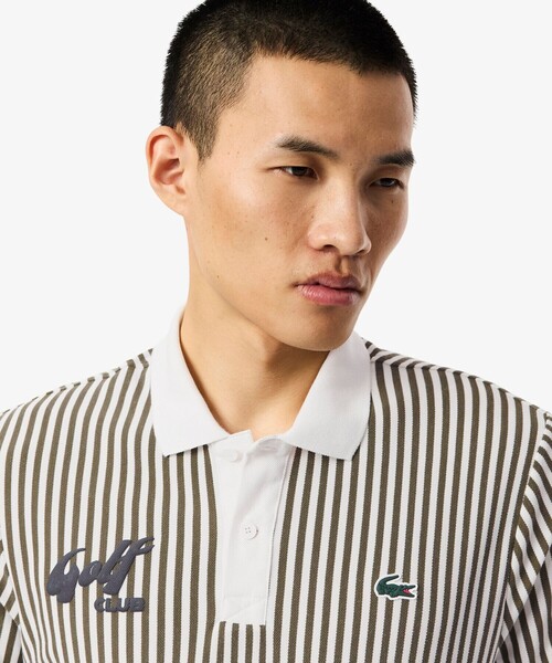 LACOSTE(ラコステ)の「ヒートコントロール ストレッチストライプポロシャツ(ポロシャツ・メンズ・ベージュ/オリーブ・3/5/4)」の9枚目の写真