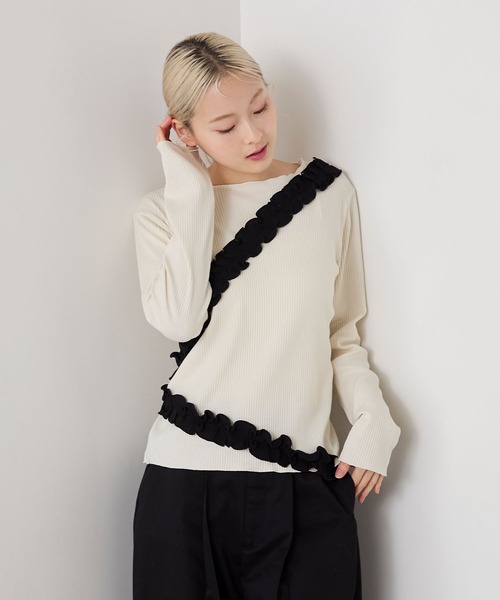forksy.(フォルクシー)の「【forksy.】フリルデザインメローリブ長袖トップス(Tシャツ/カットソー・レディース・チャコールグレー/アイボリー/ブラック・FREE)」の15枚目の写真