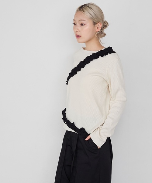 forksy.(フォルクシー)の「【forksy.】フリルデザインメローリブ長袖トップス(Tシャツ/カットソー・レディース・チャコールグレー/アイボリー/ブラック・FREE)」の17枚目の写真