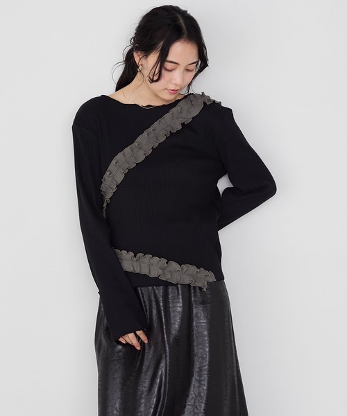 forksy.(フォルクシー)の「【forksy.】フリルデザインメローリブ長袖トップス(Tシャツ/カットソー・レディース・チャコールグレー/アイボリー/ブラック・FREE)」の6枚目の写真