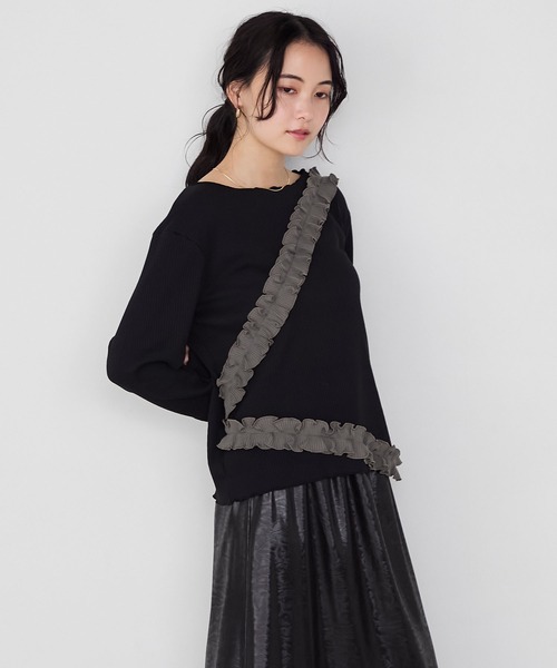 forksy.(フォルクシー)の「【forksy.】フリルデザインメローリブ長袖トップス(Tシャツ/カットソー・レディース・チャコールグレー/アイボリー/ブラック・FREE)」の7枚目の写真