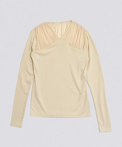 kiehtova（キエトヴァ）の「【kiehtova】TULLE DOCKING TOPS/チュール ドッキング トップス KTWR44　※（Tシャツ/カットソー・レディース・ブラック/グレー/アイボリー・FREE）」の13枚目の写真