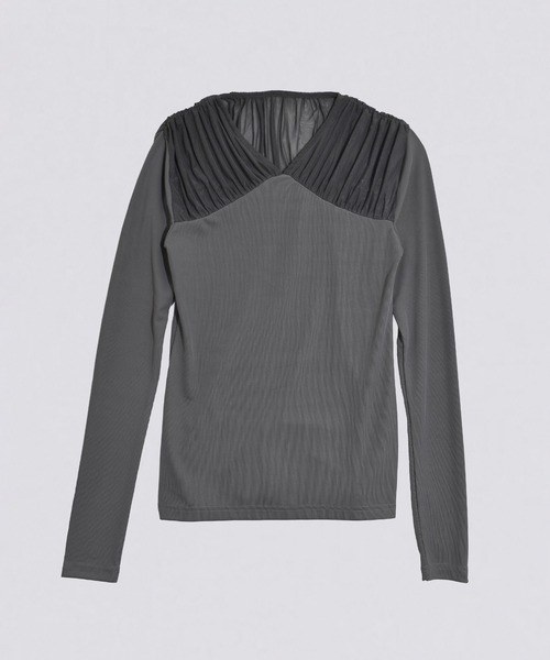kiehtova（キエトヴァ）の「【kiehtova】TULLE DOCKING TOPS/チュール ドッキング トップス KTWR44　※（Tシャツ/カットソー・レディース・ブラック/グレー/アイボリー・FREE）」の8枚目の写真