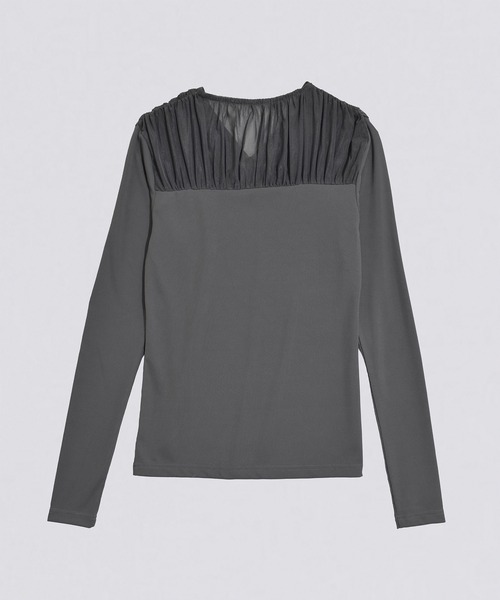 kiehtova（キエトヴァ）の「【kiehtova】TULLE DOCKING TOPS/チュール ドッキング トップス KTWR44　※（Tシャツ/カットソー・レディース・ブラック/グレー/アイボリー・FREE）」の6枚目の写真