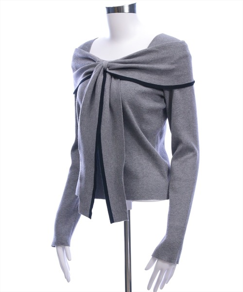 clear（クリア）の「配色リボンオフショル風ニットトップス[大人 フェミニン 上品]（ニット/セーター・レディース・アイボリー/ピンク/グレー/ブラック・F）」の6枚目の写真