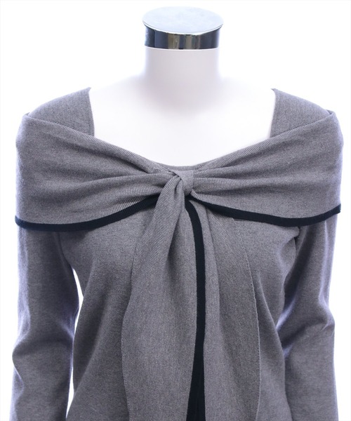 clear（クリア）の「配色リボンオフショル風ニットトップス[大人 フェミニン 上品]（ニット/セーター・レディース・アイボリー/ピンク/グレー/ブラック・F）」の11枚目の写真