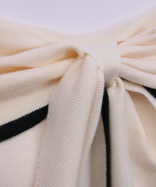 clear（クリア）の「配色リボンオフショル風ニットトップス[大人 フェミニン 上品]（ニット/セーター・レディース・アイボリー/ピンク/グレー/ブラック・F）」の16枚目の写真