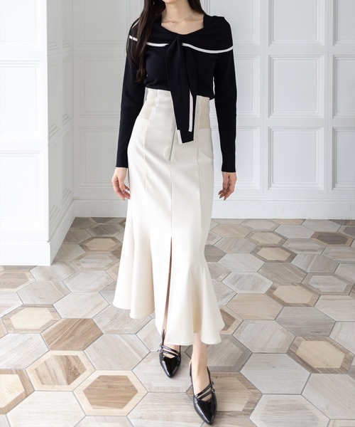 clear（クリア）の「配色リボンオフショル風ニットトップス[大人 フェミニン 上品]（ニット/セーター・レディース・アイボリー/ピンク/グレー/ブラック・F）」の5枚目の写真