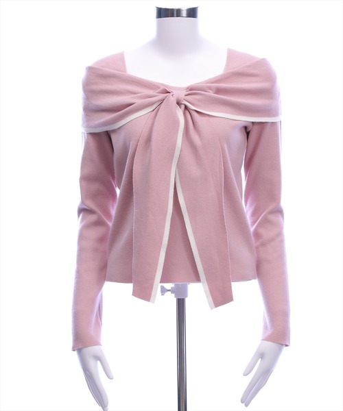 clear（クリア）の「配色リボンオフショル風ニットトップス[大人 フェミニン 上品]（ニット/セーター・レディース・アイボリー/ピンク/グレー/ブラック・F）」の22枚目の写真