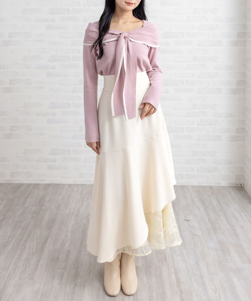 clear（クリア）の「配色リボンオフショル風ニットトップス[大人 フェミニン 上品]（ニット/セーター・レディース・アイボリー/ピンク/グレー/ブラック・F）」の21枚目の写真