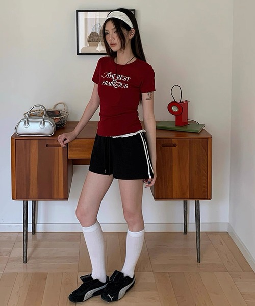 shopnikoniko(ショップニコニコ)の「レース付き サイドライン スウェットショートパンツ(その他パンツ・レディース・ブラック・フリー)」の6枚目の写真