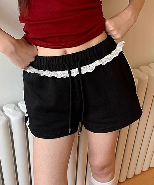 shopnikoniko(ショップニコニコ)の「レース付き サイドライン スウェットショートパンツ(その他パンツ・レディース・ブラック・フリー)」の7枚目の写真