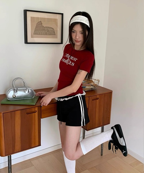 shopnikoniko(ショップニコニコ)の「レース付き サイドライン スウェットショートパンツ(その他パンツ・レディース・ブラック・フリー)」の9枚目の写真